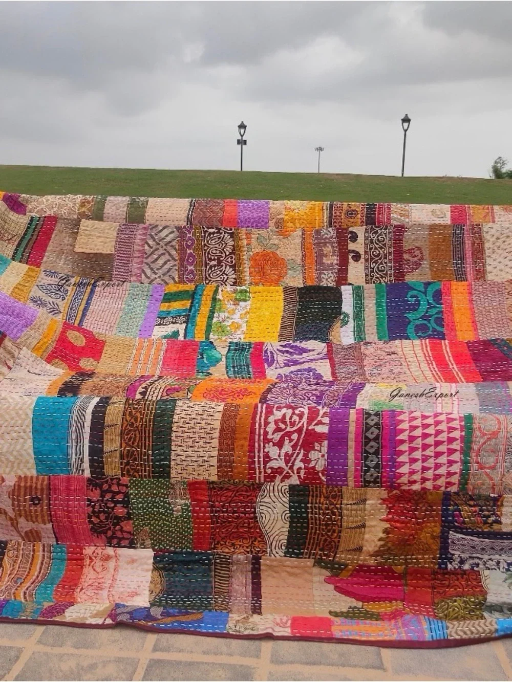 Multicolor vintage handmade patchwork Kantha Quilt - Handcrafted Home Bedding